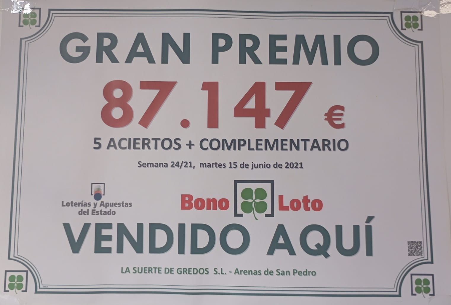 Certificado de premio del 13 de junio de 2021